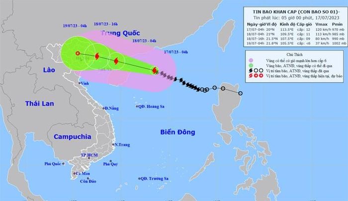Bão số 1 sẽ vào vùng ven biển tỉnh Quảng Ninh-Hải Phòng ngày 18/7