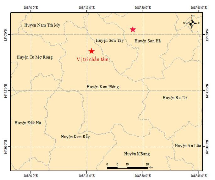 Trong buổi sáng, Kon Tum xảy ra 10 trận động đất